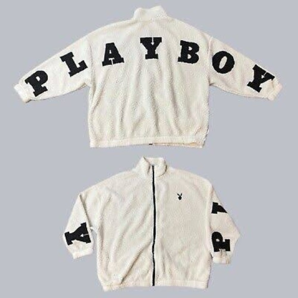 PLAYBOY Women's Cream Jacket with Black Lettering